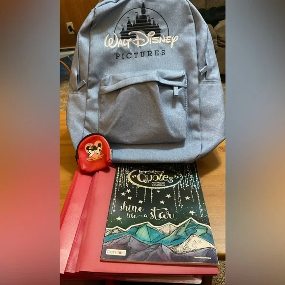 Walt Disney Pictures light blue embroidered and screen art laptop backpack. - Picture 1 of 11